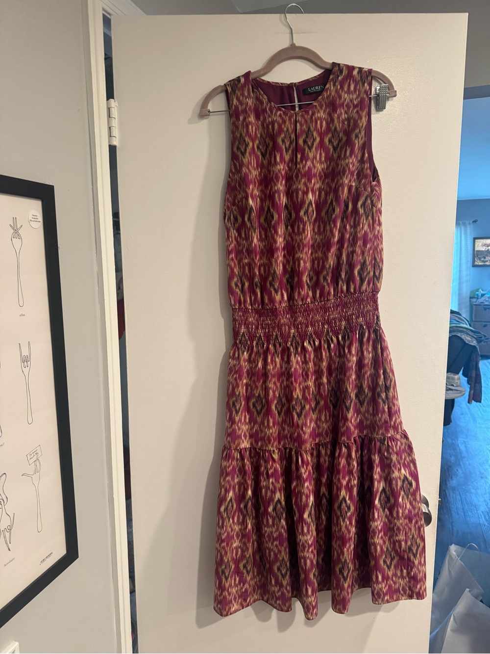 Ralph Lauren Purple Brown Ikat Print Sleeveless Midi Dress Women’s M